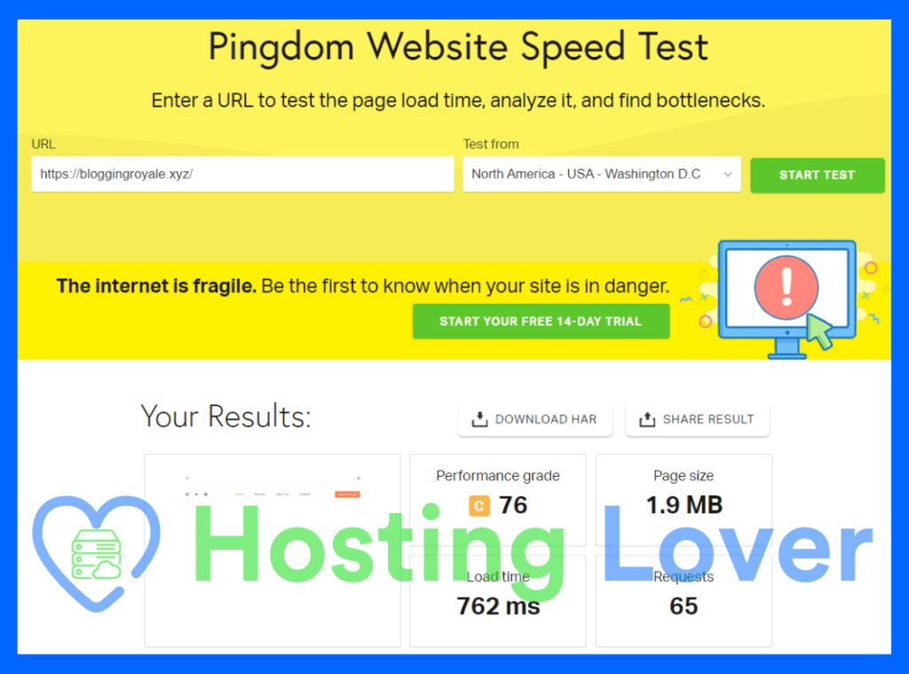 Hostinger Shared Hosting Speed Test Hosting Lover Pingdom Test Washington D.C